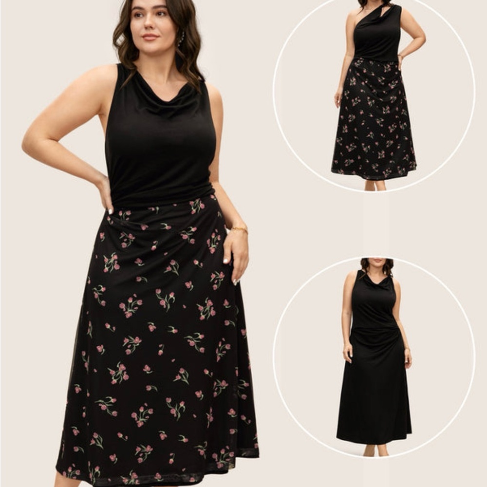Bloomchic Everywhere Dress - Cowl Neck Rose Patchwork Dress